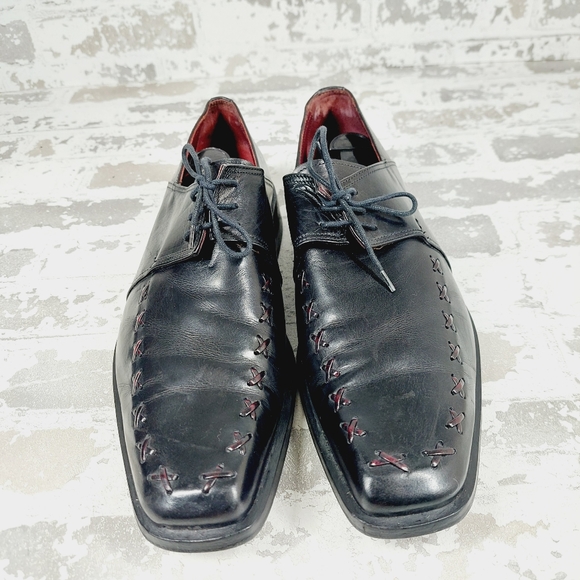 Marco Delli Black Leather Lace Up Almond Toe Casual Derby Oxford V618 main image 12